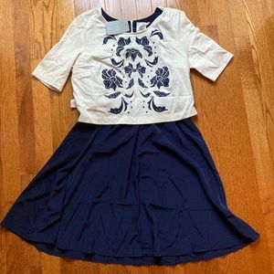 Navy & Cream Faux Shirt and Skirt Dress
